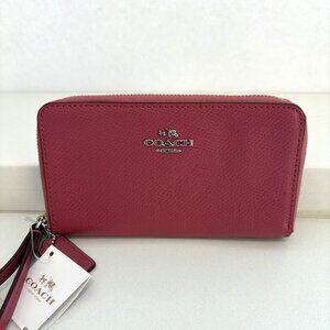 Coach Crossgrain Leather EW Universal Case Zip Wallet Wristlet Sunset Red NEW